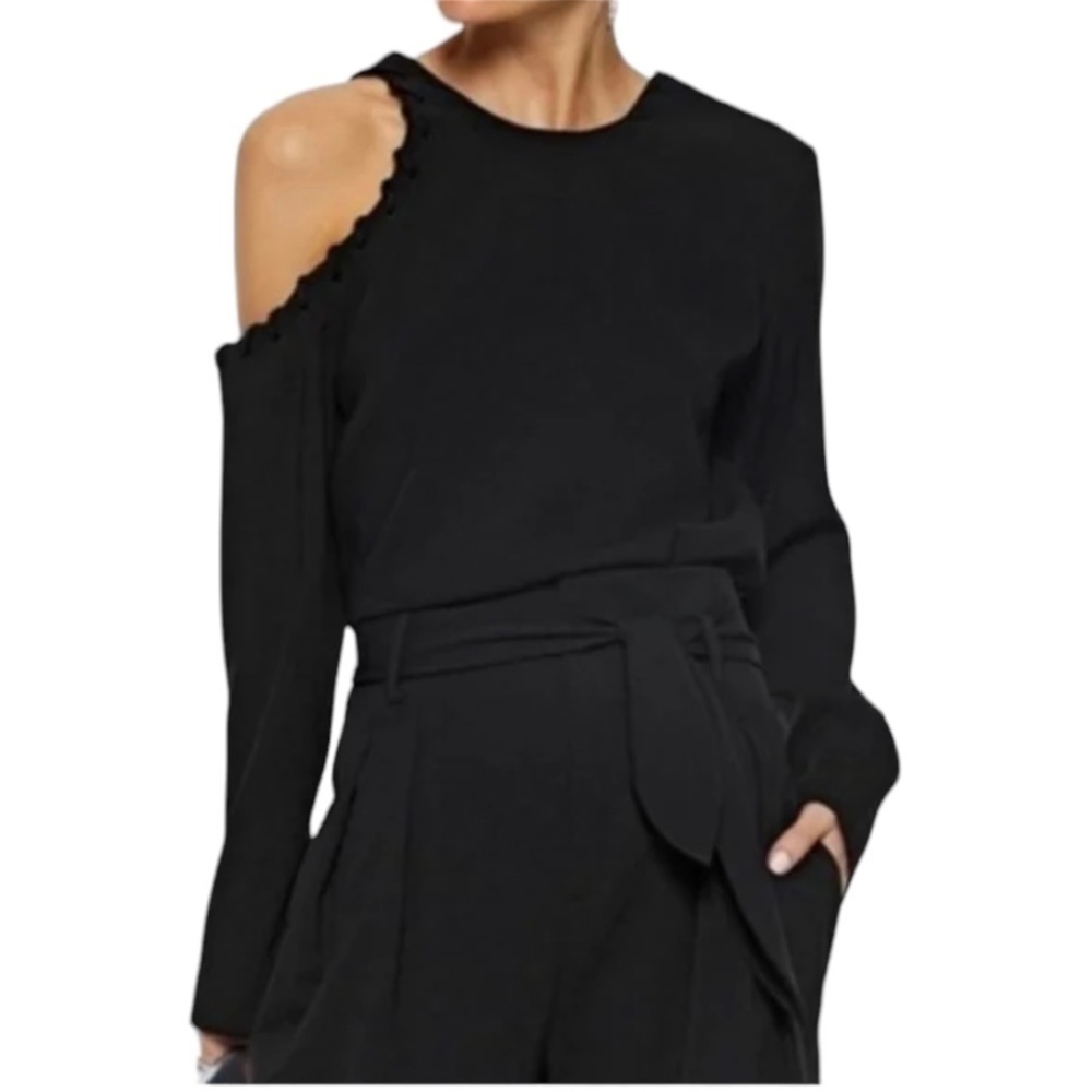 IRO Paris Whipstitch Cutout Shoulder Black Moto Top | Size 36 / US 4